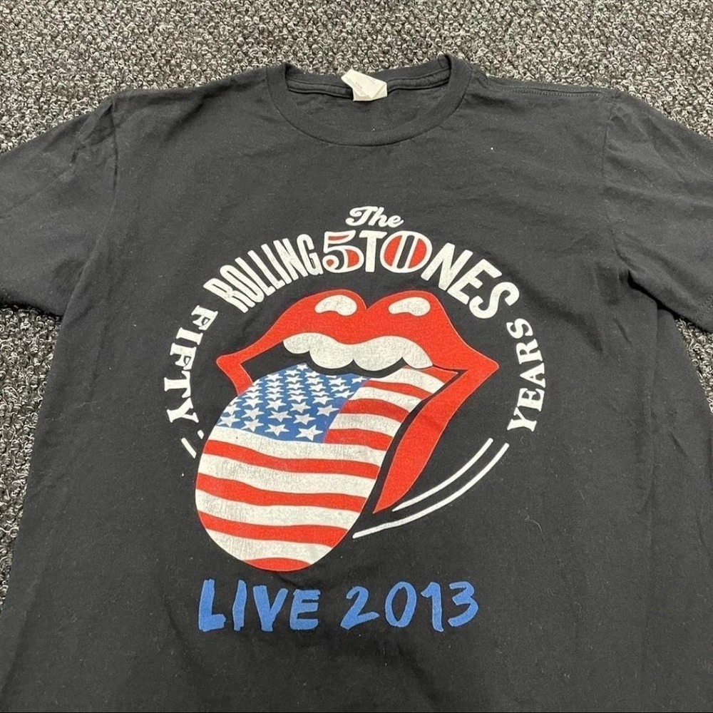 Vintage Style Rolling Stones Band T Shirt Mens Medium Black Double Side Graphic